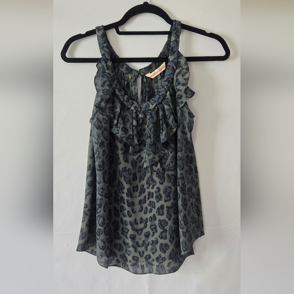 Rebecca Taylor 100% Silk Ruffle Animal Print Tank Top Size 0